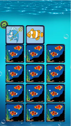 在匹配可爱的卡通益智游戏卡找到快乐的鱼